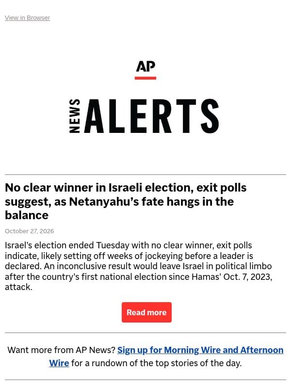 No clear winner in Israeli election, exit polls suggest, as Netanyahu’s fate hangs in the balance email from Associated Press