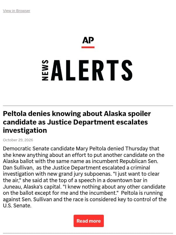 Mary Peltola denies knowing about Alaska spoiler candidate Dan Sullivan email from Associated Press