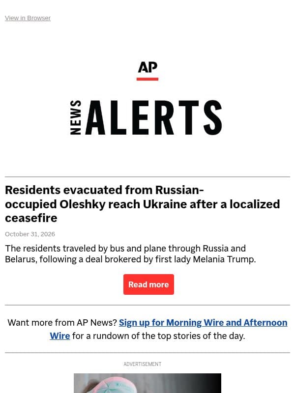 Residents evacuated from Russian-occupied Oleshky reach Ukraine after a localized ceasefire email from Associated Press