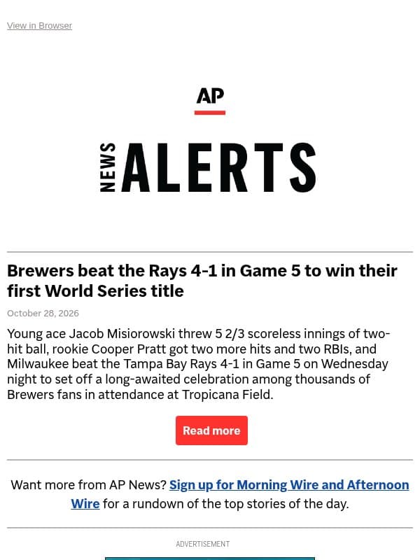 Brewers beat Rays to win their first World Series title email from Associated Press