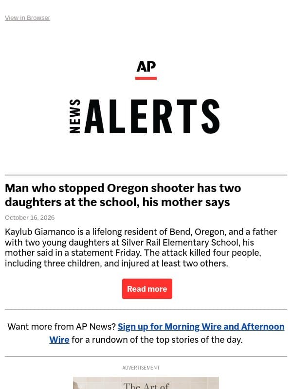 Man who stopped Oregon shooter has two daughters at the school, his mother says email from Associated Press