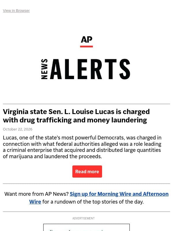 Virginia state Sen. L. Louise Lucas is charged with drug trafficking and money laundering email from Associated Press