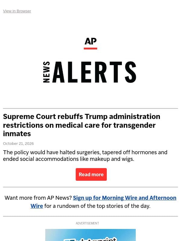 Supreme Court rebuffs Trump administration restrictions on medical care for transgender inmates email from Associated Press
