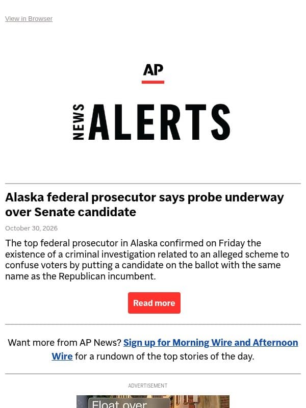 Alaska federal prosecutor says probe underway over Senate candidate email from Associated Press