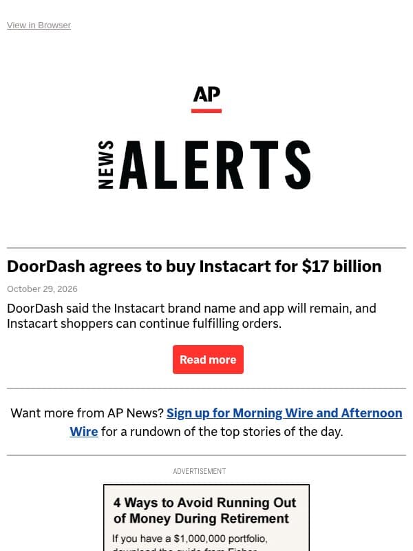DoorDash agrees to buy Instacart for $17 billion email from Associated Press