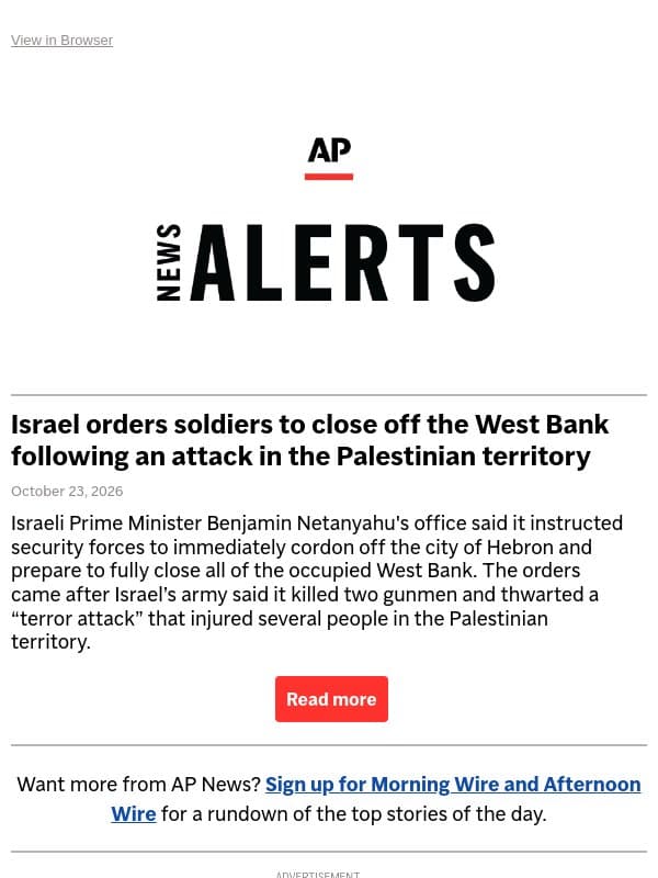 Israel orders soldiers to close off the occupied West Bank email from Associated Press