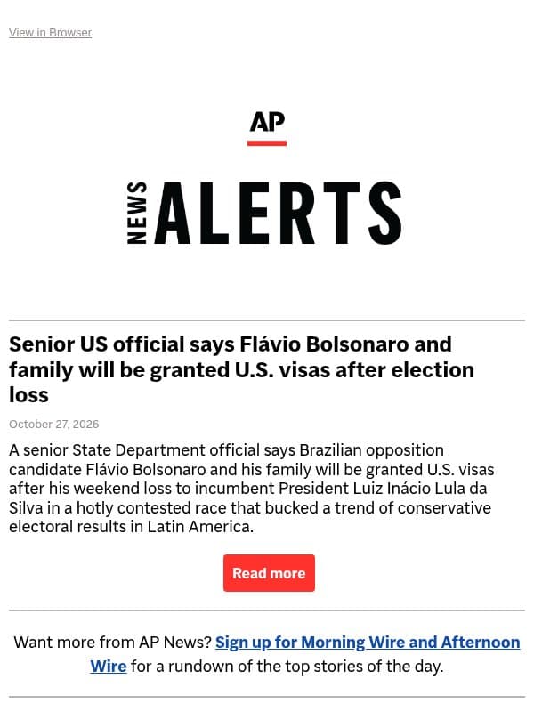 Senior US official says Flávio Bolsonaro and family will be granted U.S. visas after election loss email from Associated Press