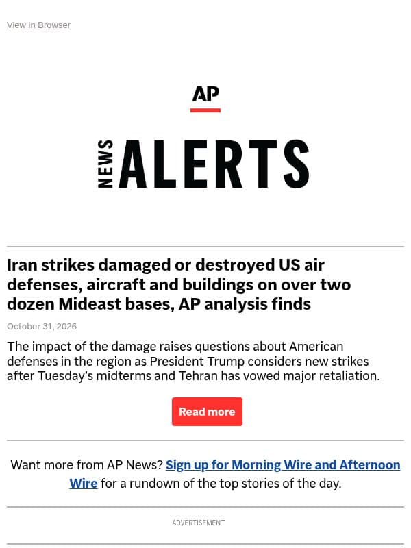 Iran strikes damaged or destroyed US air defenses, aircraft and buildings on over two dozen Mideast bases, AP analysis finds email from Associated Press