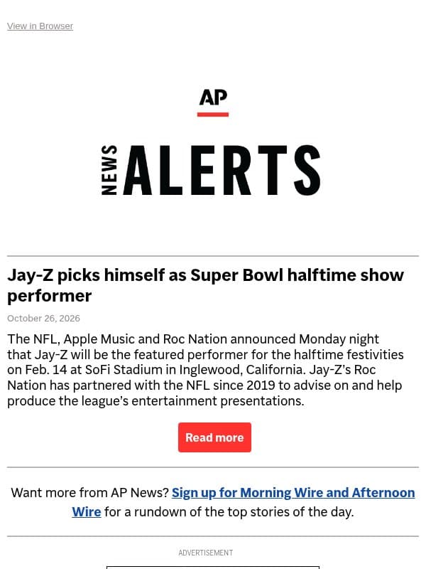 Jay-Z picks himself as Super Bowl halftime show performer email from Associated Press