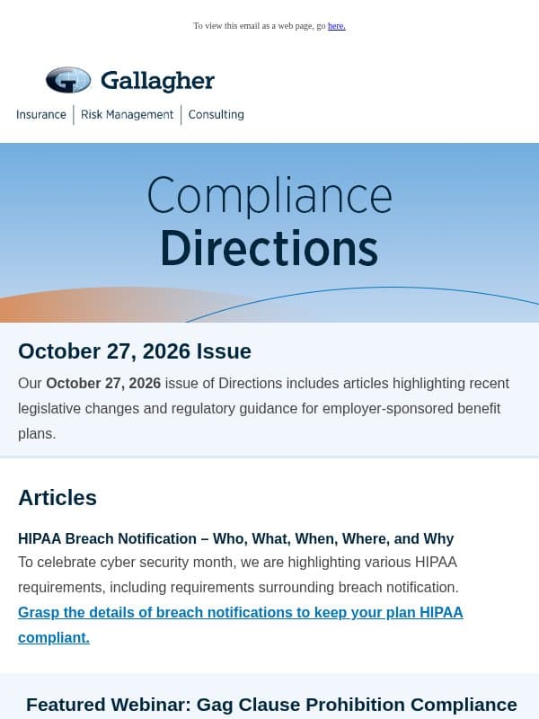 Compliance Directions Newsletter – October 27, 2026 Issue email from Assured Partners
