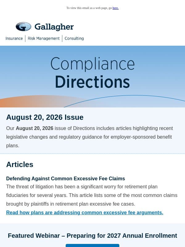 Compliance Directions Newsletter – August 20, 2026 Issue email from Assured Partners