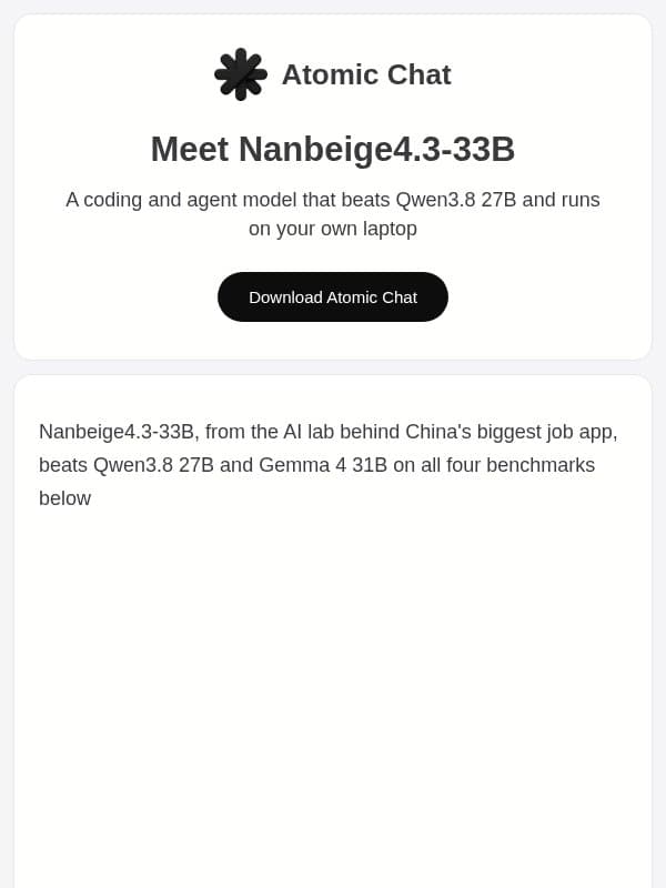 Run Nanbeige4.3-33B locally! email from Atomic Chat