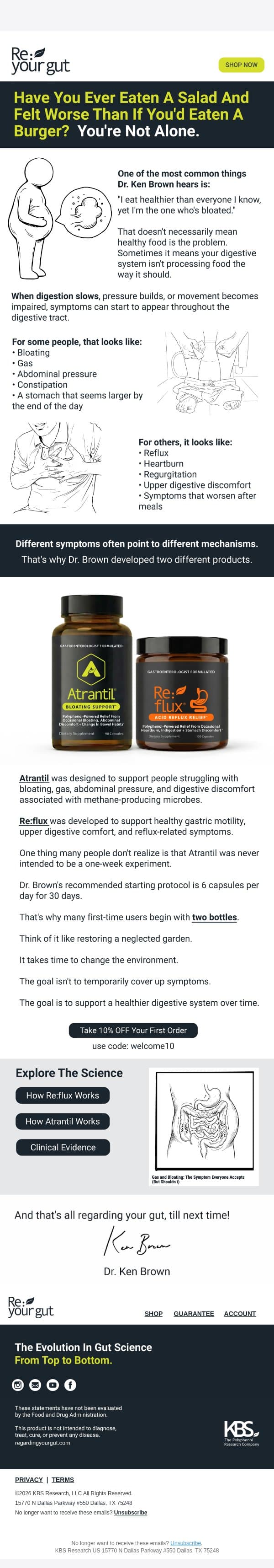 Have you ever eaten a salad and felt worse than a burger? email from Atrantil screenshot