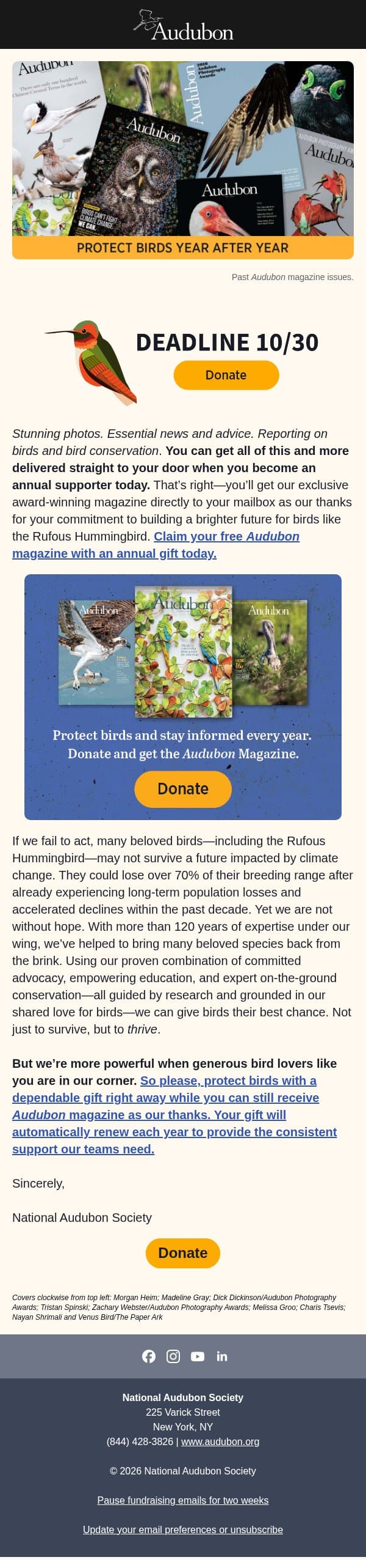 📬 Where should we send your Audubon magazine? Get the Winter issue! email from Audubon Society screenshot