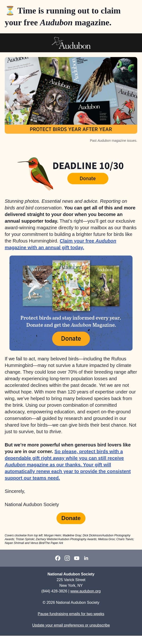 Pssssst! Don’t miss this chance to claim your free Audubon magazine email from Audubon Society screenshot