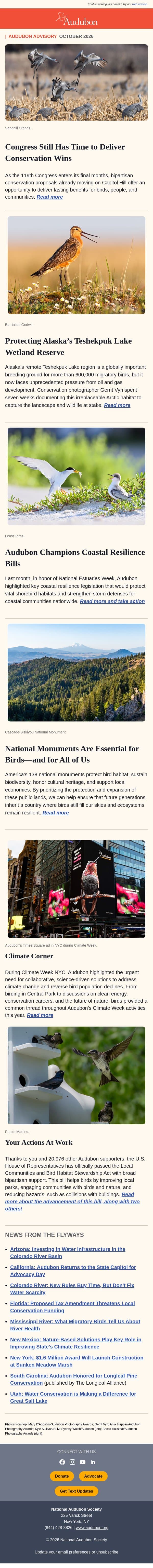 Congress Still Has Time to Deliver Big Wins for Birds email from Audubon Society screenshot