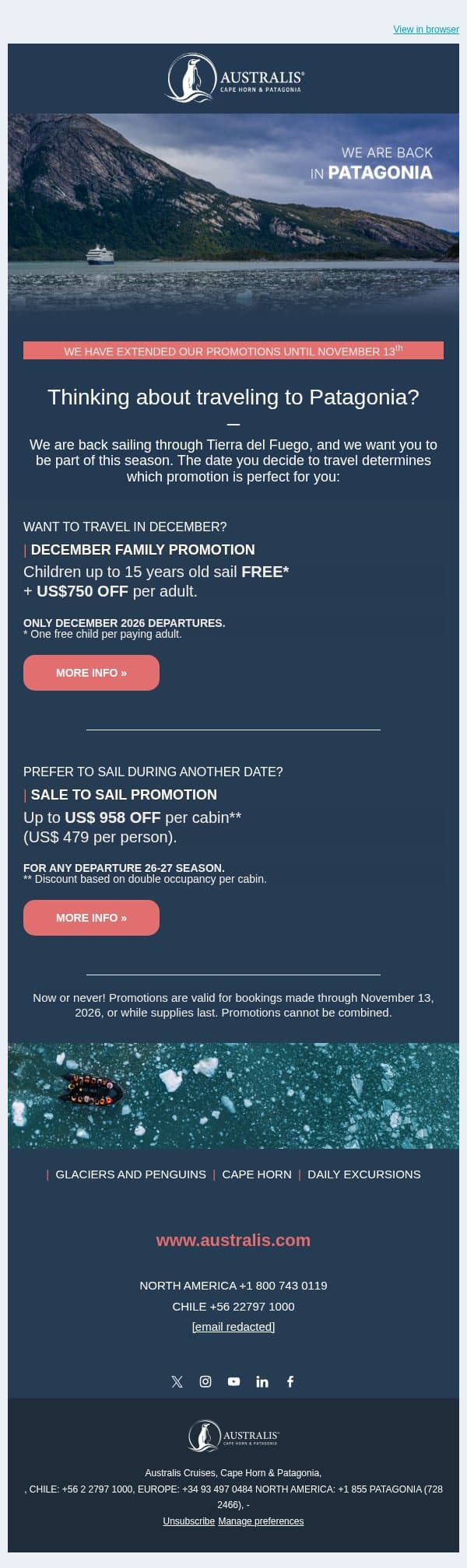 Good News! We have extended our promotions until November 13. email from Australis screenshot