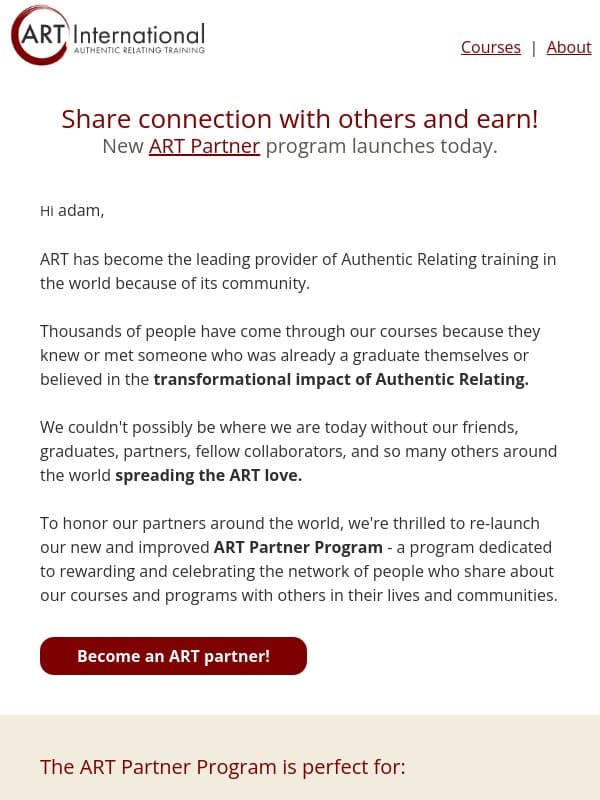 Earn when you share Authentic Relating with others! email from Authentic Relating