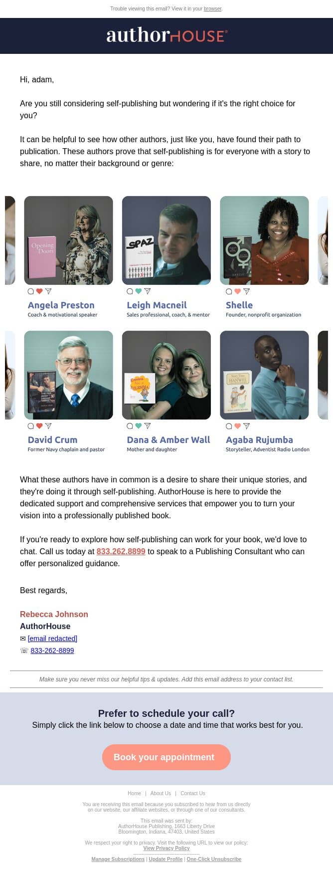 These authors prove that self-publishing is for everyone. email from AuthorHouse screenshot