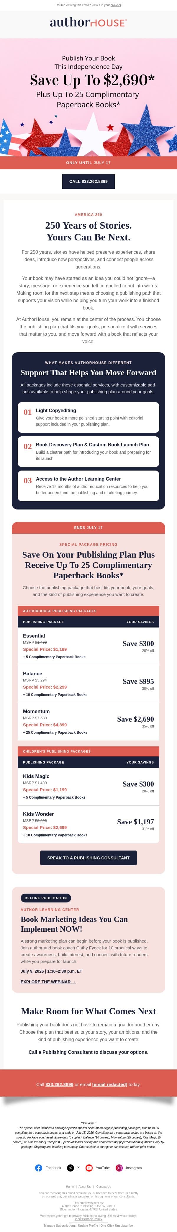 This Independence Day, take the next step for your book email from AuthorHouse screenshot