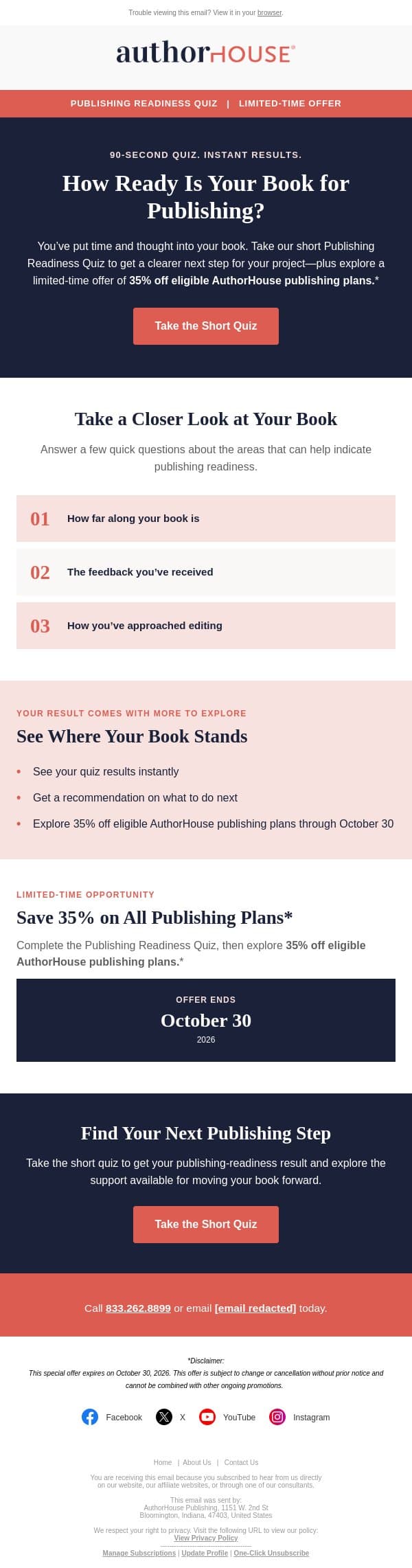 Short quiz: How ready is your book for publishing? email from AuthorHouse screenshot