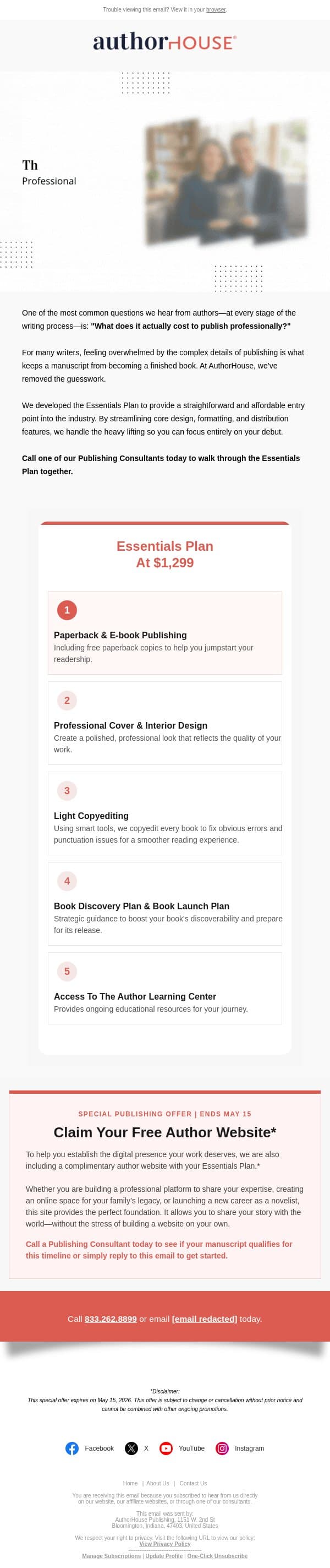 How much does it actually cost to publish a book? email from AuthorHouse screenshot