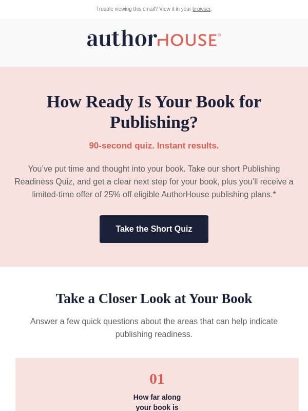 Take the short publishing readiness quiz + save email from AuthorHouse