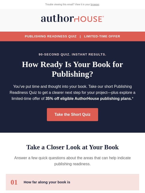 Short quiz: How ready is your book for publishing? email from AuthorHouse