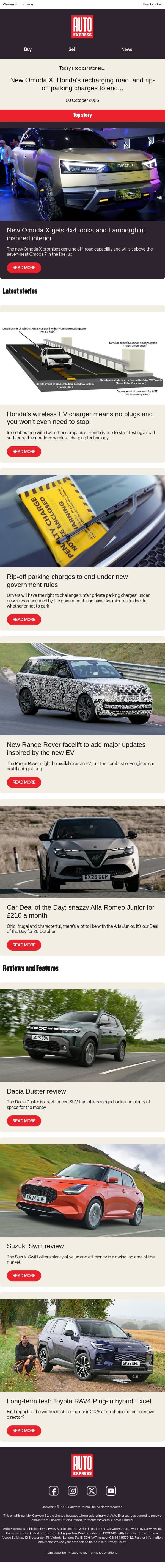 X-rated Omoda email from Auto Express screenshot