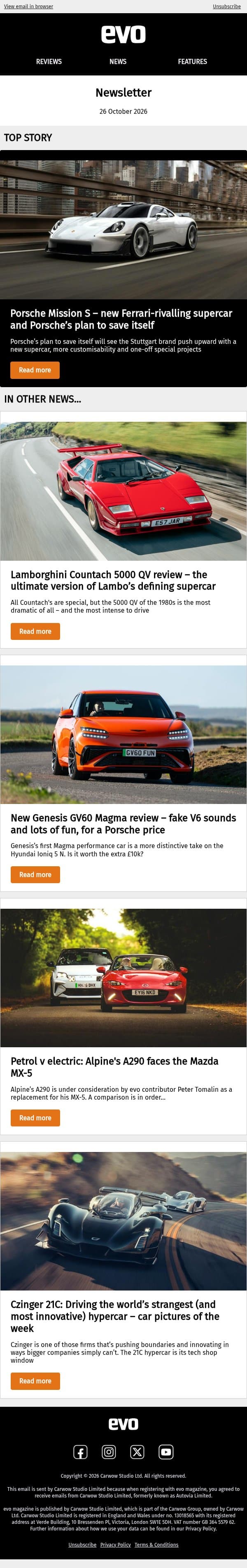 Porsche's plan to save itself from extinction email from Auto Express screenshot
