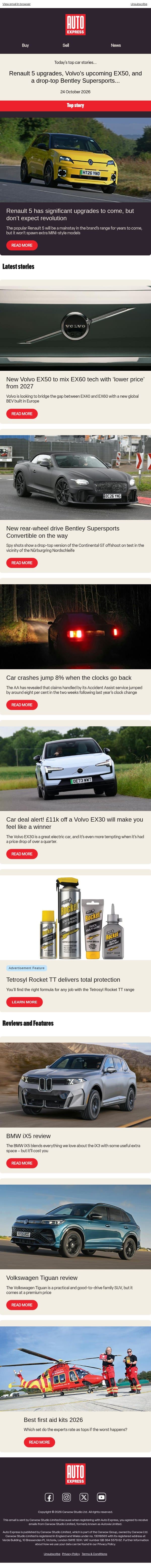Renault 5 will continue to thrive email from Auto Express screenshot