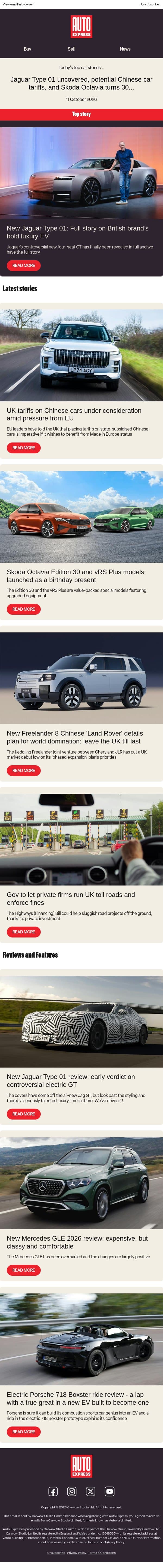 Britain's boldest EV? email from Auto Express screenshot