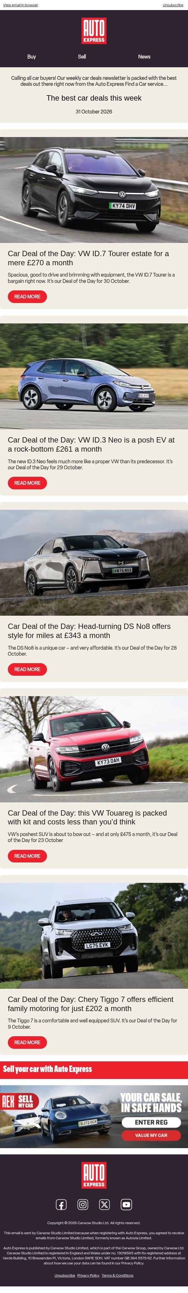 π» Frightfully cheap VW deal π» email from Auto Express screenshot