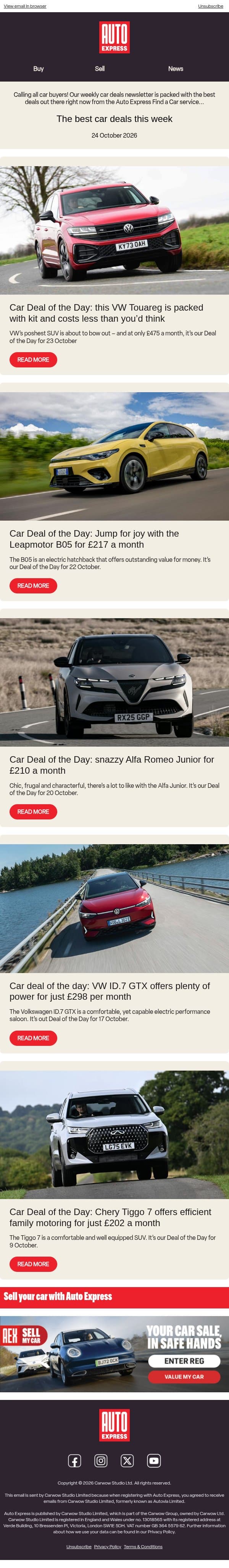 ๐ Top-tier Touareg deal ๐ email from Auto Express screenshot