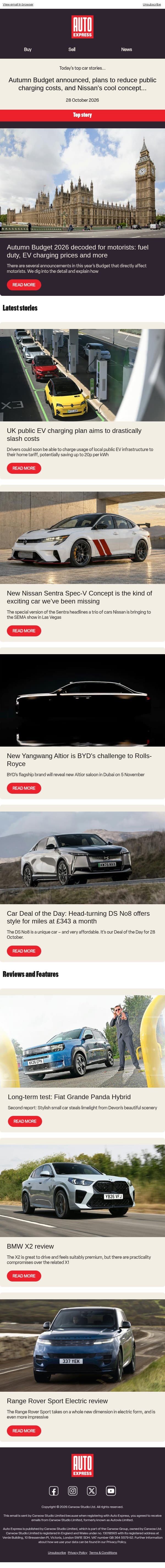It's Autumn Budget time! email from Auto Express screenshot