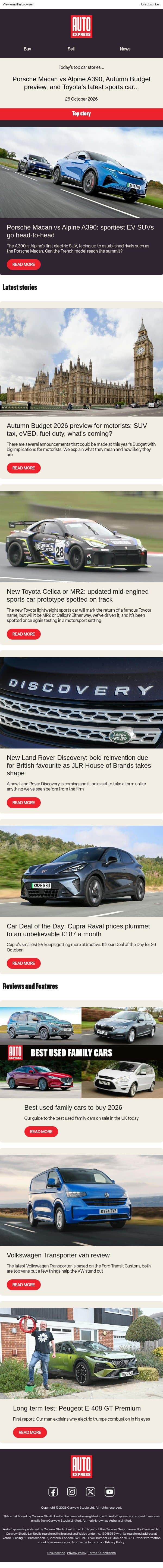 Porsche vs Alpine email from Auto Express screenshot