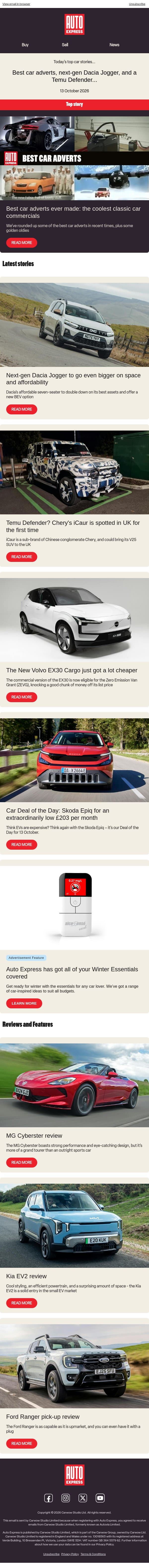 The greatest EVER car adverts email from Auto Express screenshot