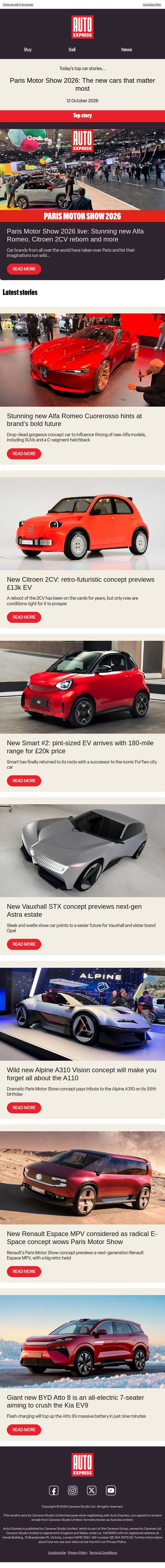 PARIS 2026 SPECIAL: best cars of the show email from Auto Express screenshot
