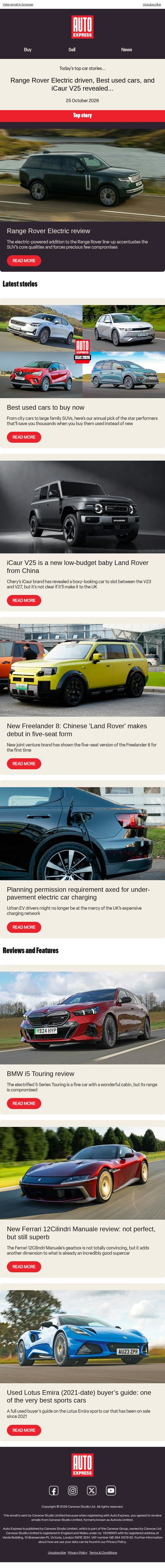 The greatest Range Rover? email from Auto Express screenshot