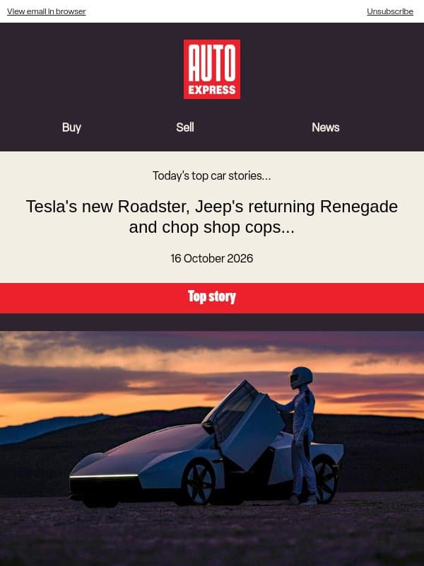 Tesla's new Roadster is finally here! email from Auto Express
