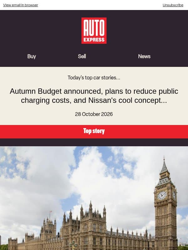 It's Autumn Budget time! email from Auto Express