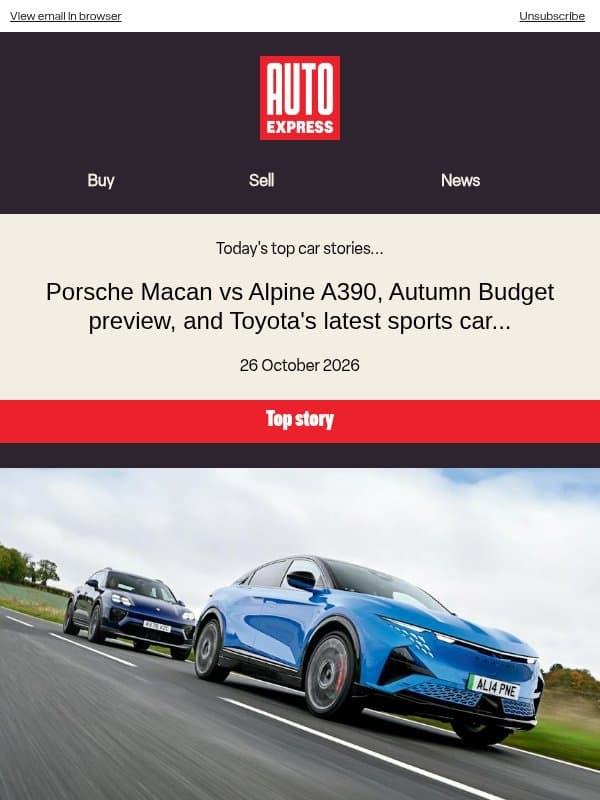Porsche vs Alpine email from Auto Express