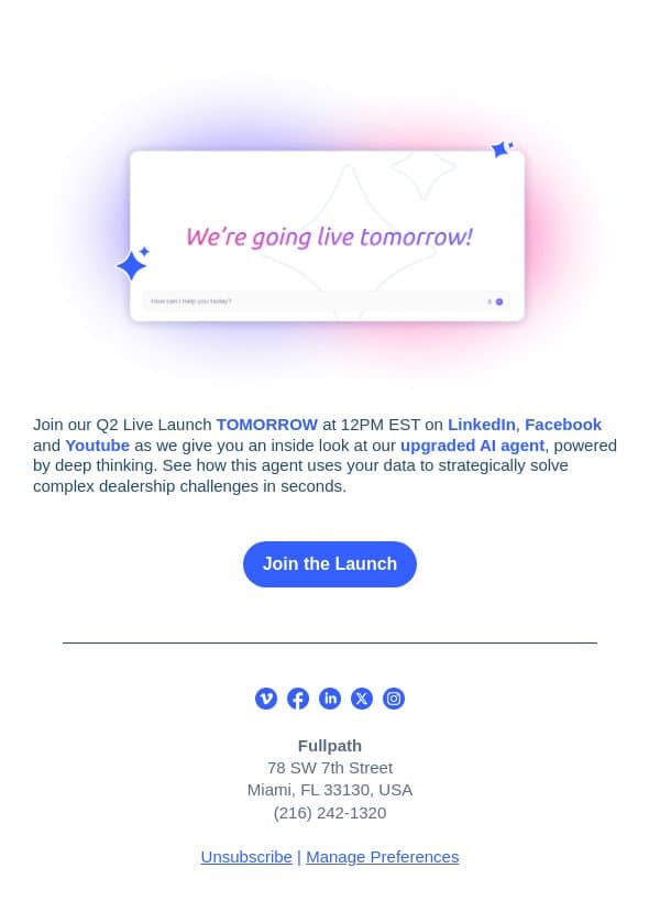 We go live tomorrow! email from AutoLeadStar screenshot