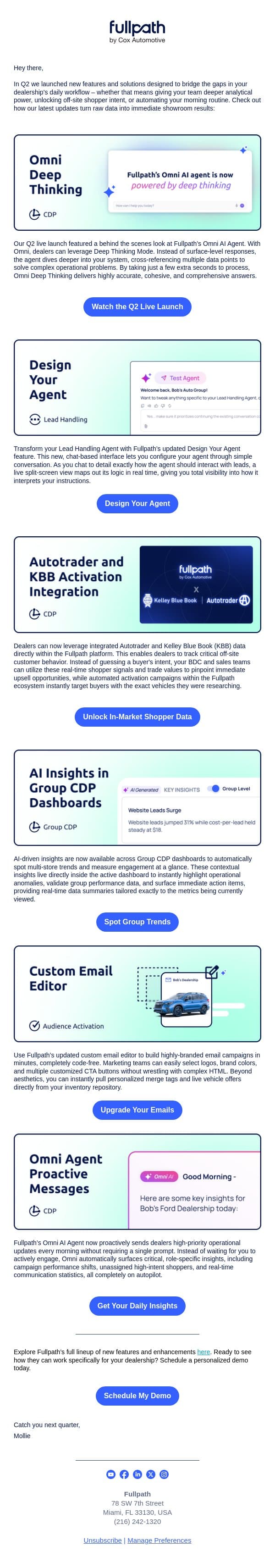 Fullpath's Q2 2026 Product Round Up email from AutoLeadStar screenshot