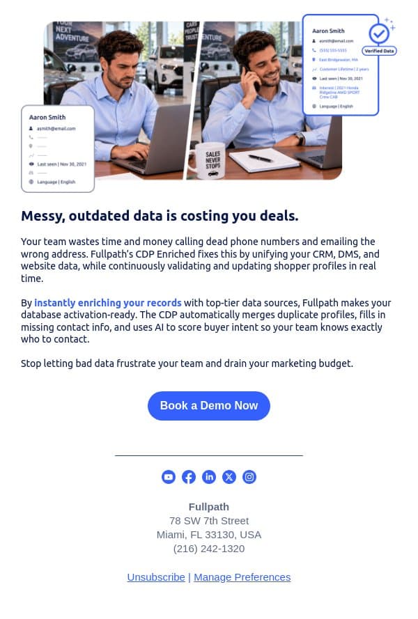 How many sales has outdated data cost you? email from AutoLeadStar screenshot