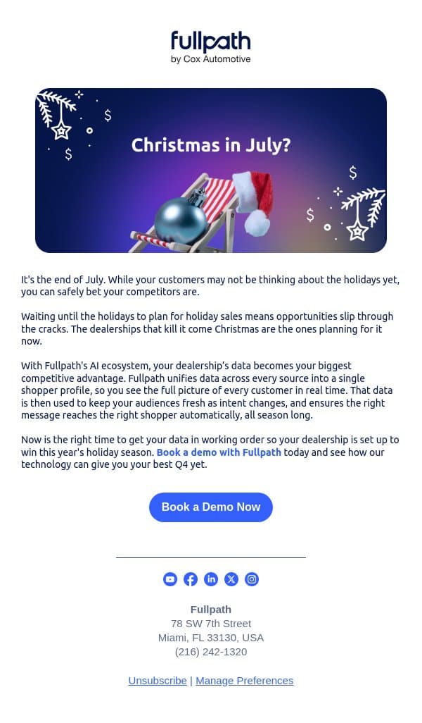 Christmas in July? email from AutoLeadStar screenshot