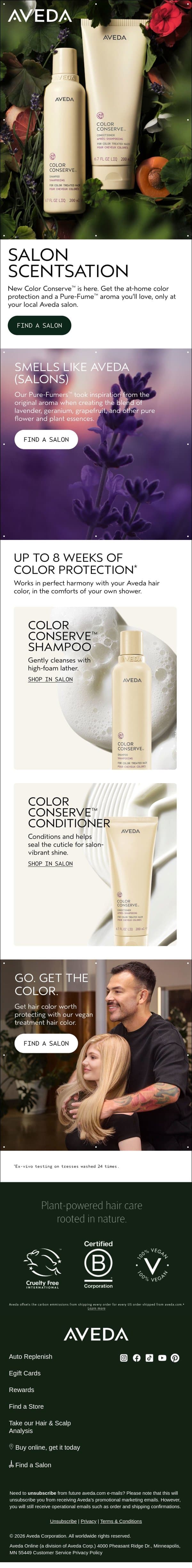 New Color Conserve™ is here email from Aveda screenshot