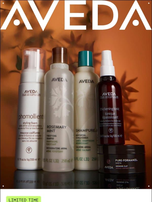 Last chance to save 25% ends tonight email from Aveda