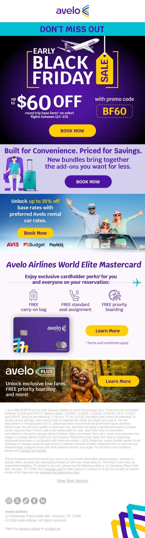 💸 All Markets on SALE: Take up to $60 OFF Flights email from Avelo Airlines screenshot