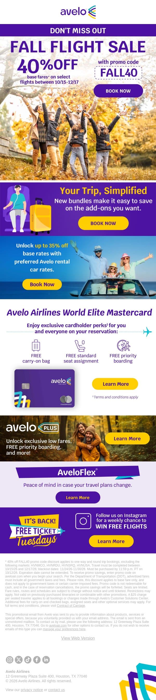 💸 40% OFF Flights: Don't Miss Out! email from Avelo Airlines screenshot